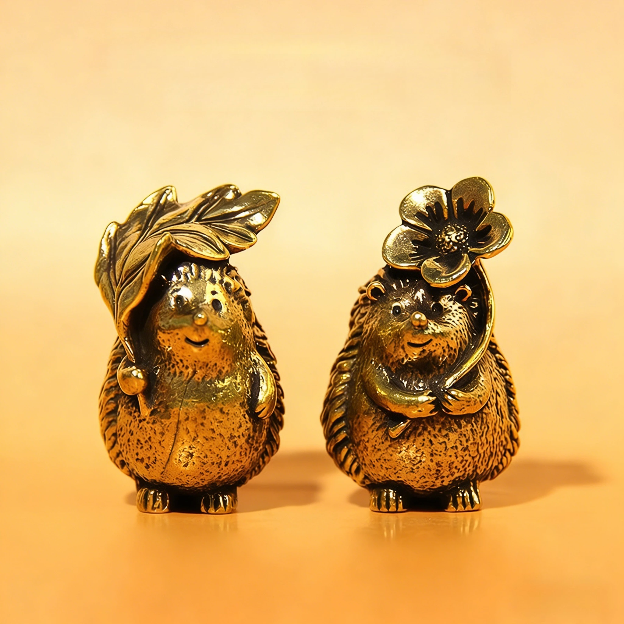 Estatuetas Colecionáveis, Estátua de Ouriço em Latão com Folha e Flor, Decoração Fofa para Mesa de Casa e Estante de Escritório, Ideal para Presentear