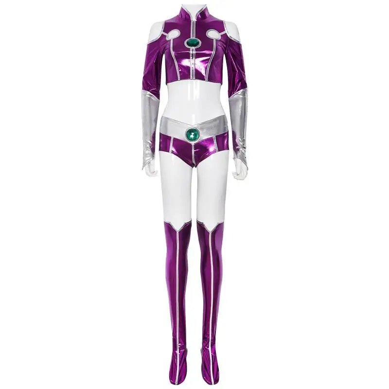 Anime TTeen TTitan Starfire Cosplay Kostüm Sexy Spandex ZZZentai Anzug Lila Damen Halloween Cosplay Kostüm Lila Bodysuit