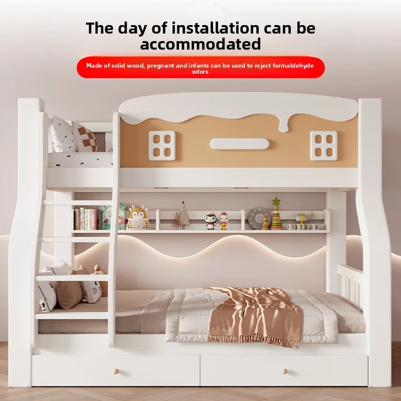 

Full solid wood bunk bed bunk high and low child and mother adult multi-functional small apartmen