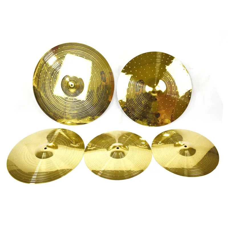 Cymbal Set 14 16 18 20 Inch, 5-Piece Bronze Polished Spotted Cymbals for Drum Kit, Hi-Hat Crash Ride