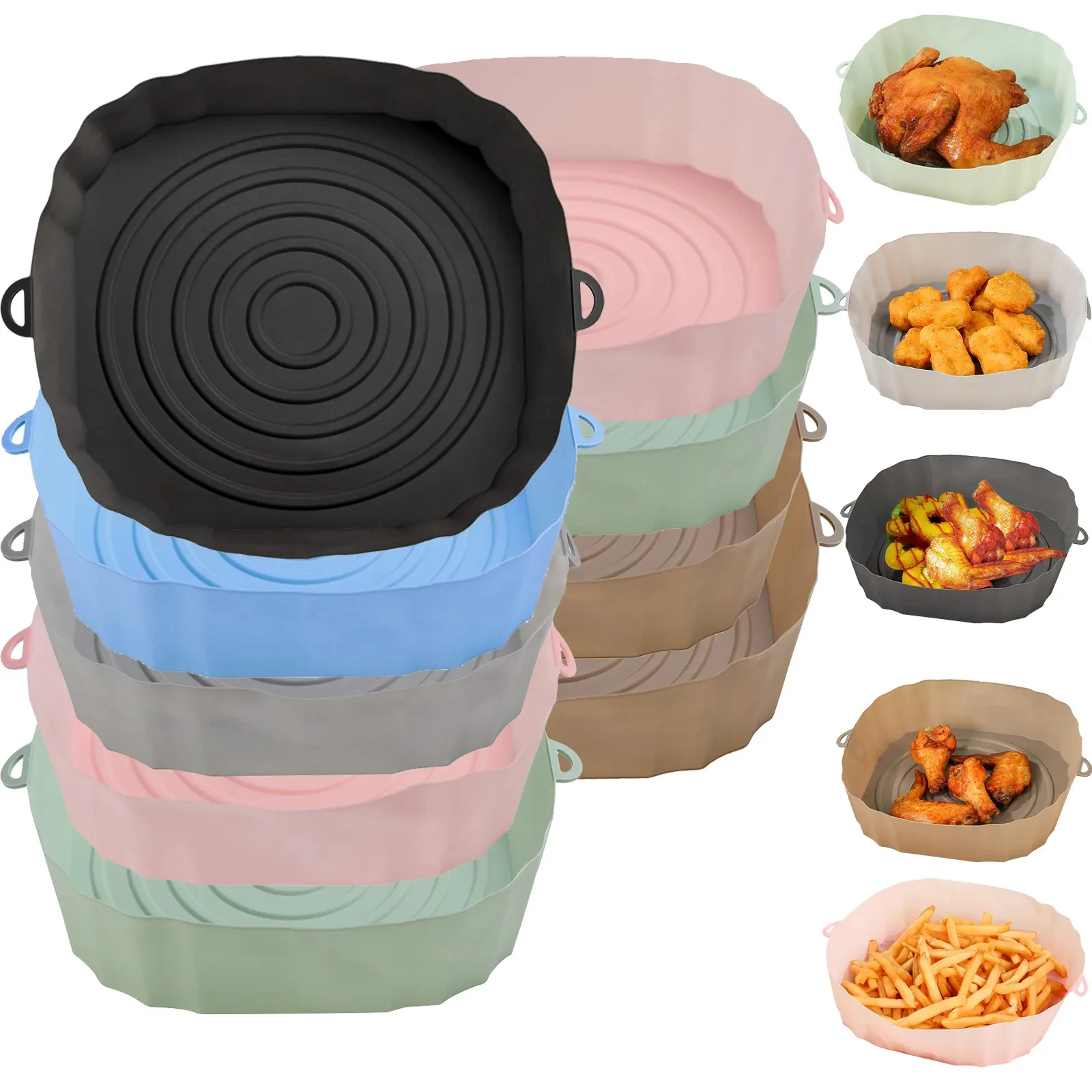 Silicone Air Fryers Oven Baking Tray Round Reusable Easy to Clean Grill Pan Airfryer Accessories Kitchen Basket Mat Fryer Pot