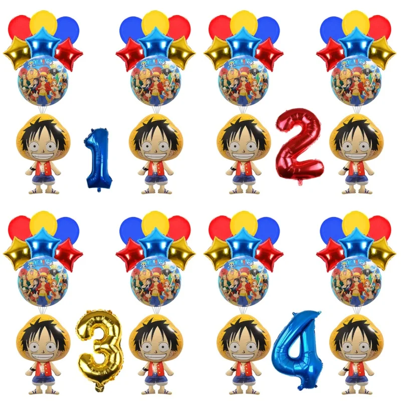 One Piece Thema Luffy Folienballon mit Nummer für Kindergeburtstag, Babyparty, Dekoration und Geschenke