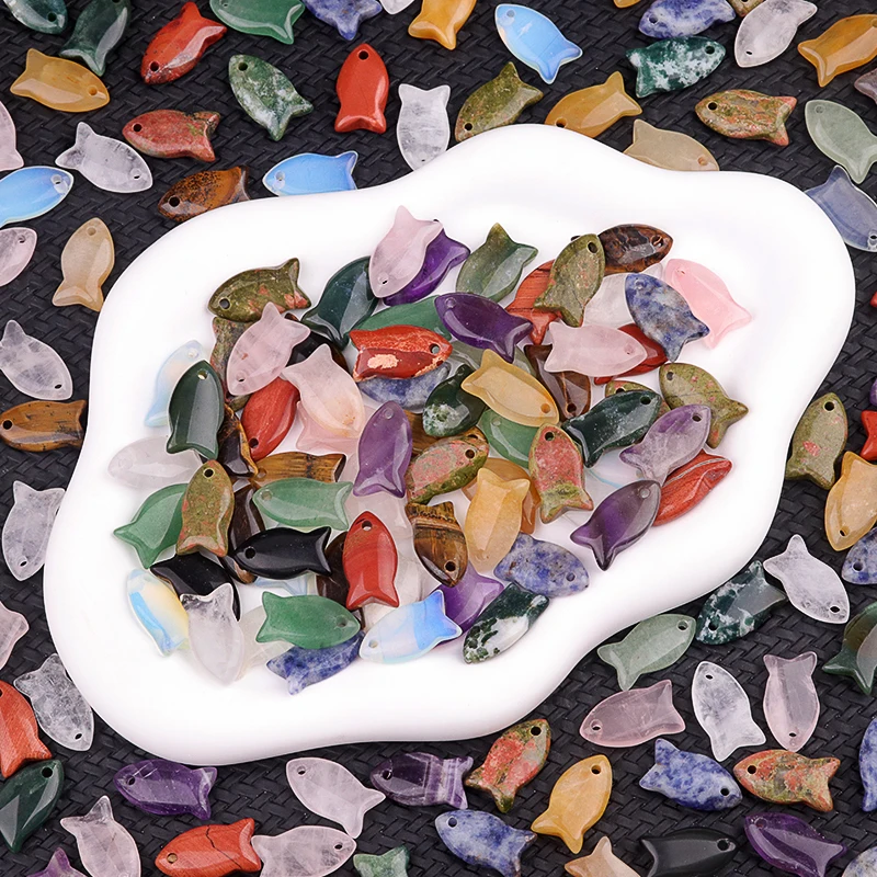 RX2-1 23Pcs Natural Stone Small Fish Shape Beads For Jewelry Making Handmade Necklaces Holiday Gifts Crafts DIY Accessorie