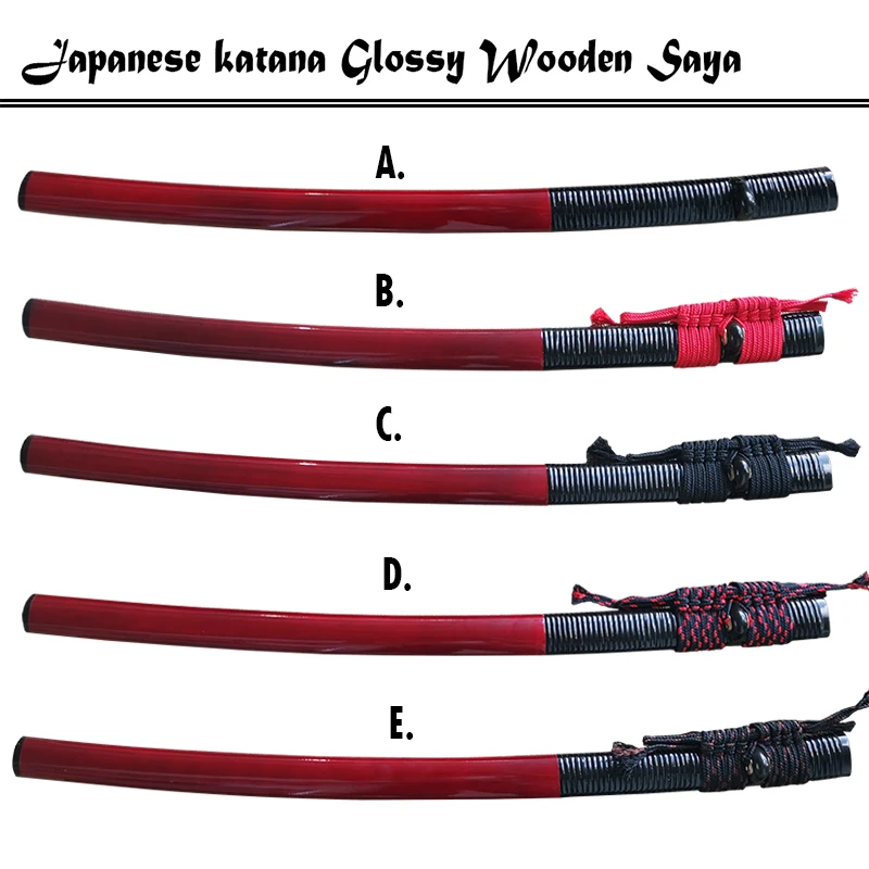 Wine Red Wooden Saya with Cane, Katana Blade Scabbard, Japanese Sword Mounting Replacement Sheath Accessory,Rope Can Custom