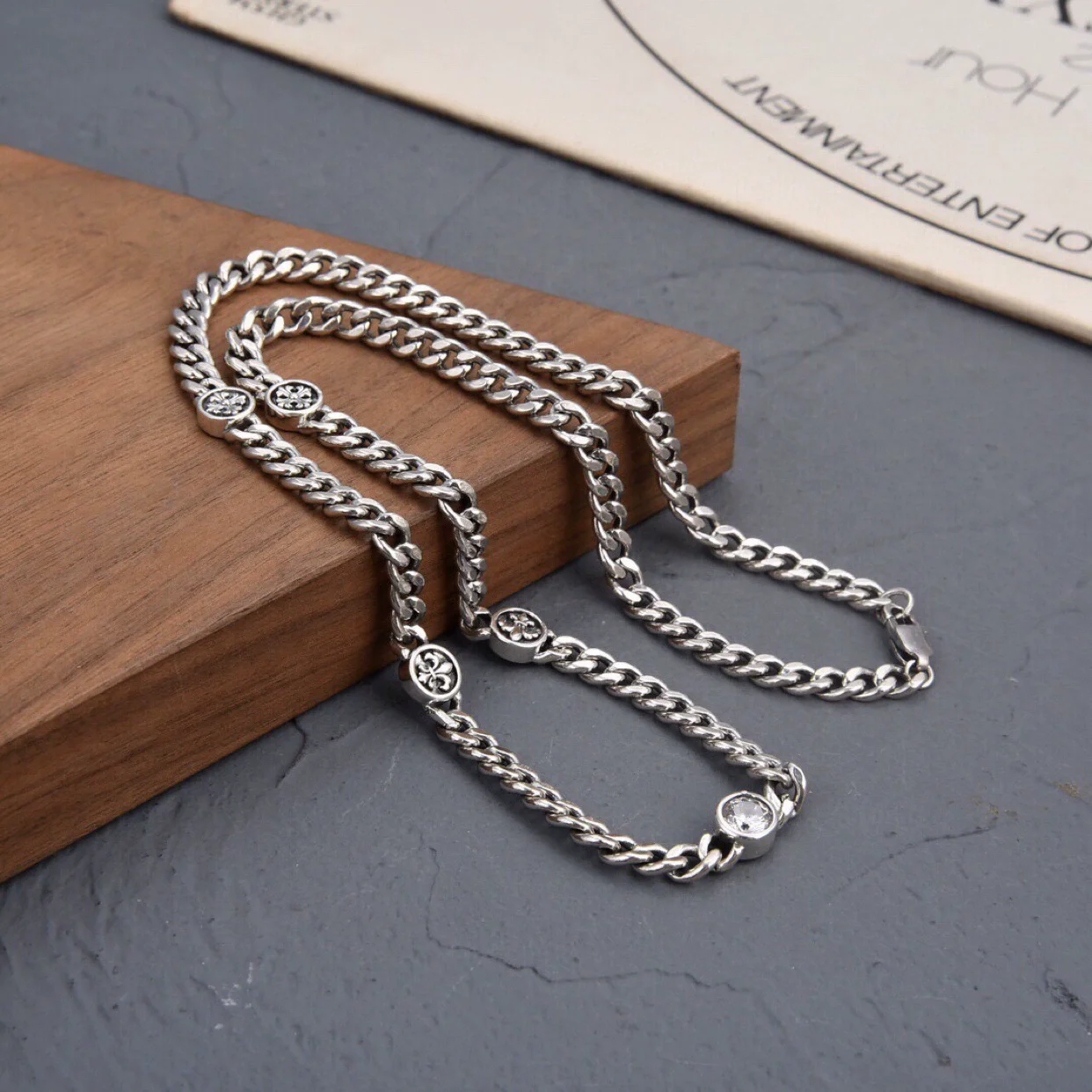 

S925 sterling silver unisex personalized fashion design cross necklace width 5mm Trendy hoodie chain punk rock style