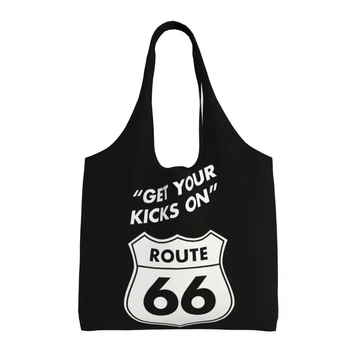 Get Your Kicks On Route 66 Groceries Shopping Bags Canvas Shopper Shoulder Tote Bags Big Capacity Durable USA Highways Handbag