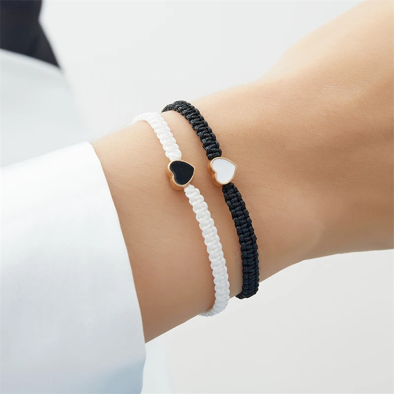 2 Pcs Heart Matching Bracelets For Couples and Friendship Fashion Handwoven Long Distance Bracelets Jewelry Valentine\'s Day Gift