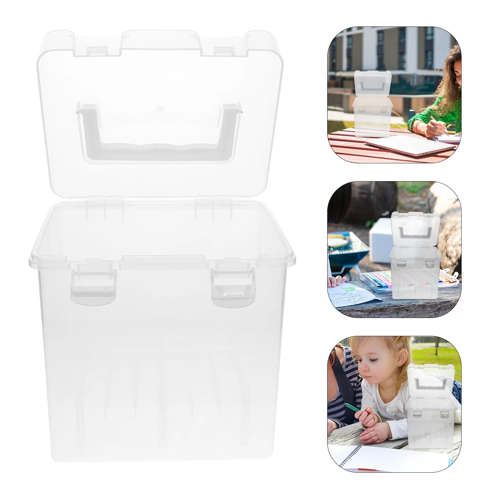 Doorzichtige markeropslag Transparant pennenetui voor kunstenaar Crayon Organizer Individuele compartimenten Veilige sluiting Lichtgewicht