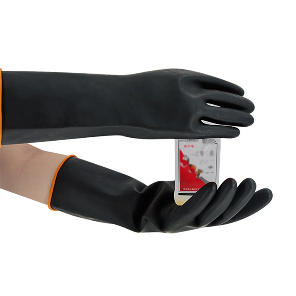 

1 Pair 35Cm Black Industrial Rubber Gloves Heavy Duty Waterproof Oil Acid Alkali Resistant For Kitchen Car Washing Household Use