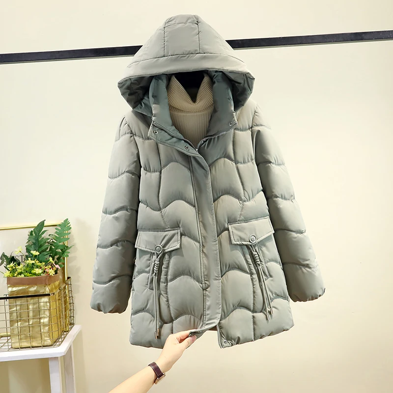 Mittellanger Jaet-Wintermantel aus verdickter Baumwolle für Damen im Jahr 2025, schlankmachender, faionable-Mantel, langer Sve-Reißverschluss mit Kapuze