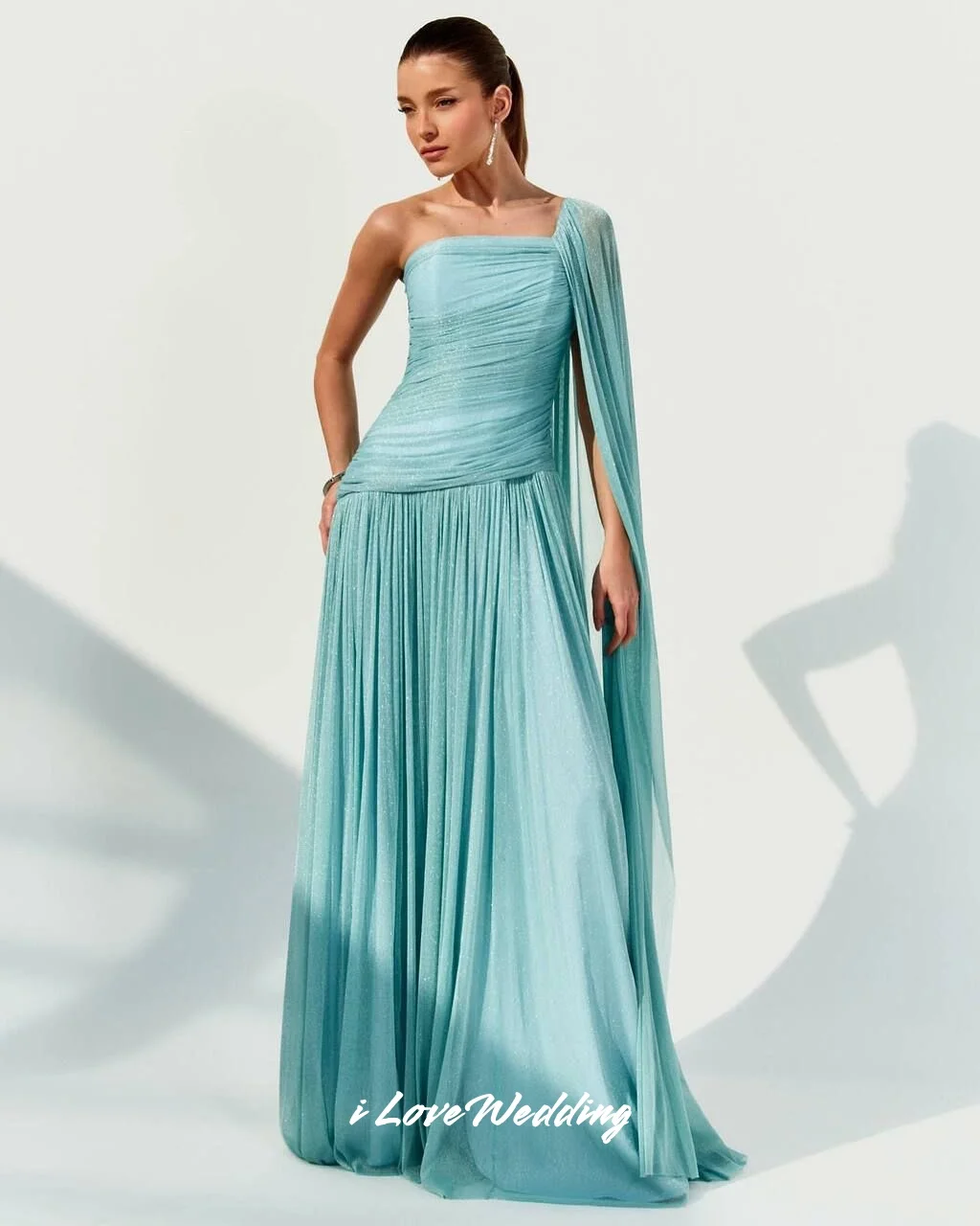 Simple One Shoulder Evening Dresses 2025 Chiffon Pleated Backless A-Line Floor-Length Sweep Train Wedding Party Dress Customized