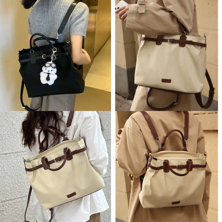

【New Arrival】Women's Black Nylon Tote Bag With Cute Plush Keychain Multi-purpose Shoulder & Handbag