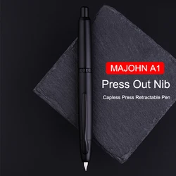 MAJOHN A1 Capless Press Fountain Pen Retractable Extra Fine Nib 0.4mm Metal Matte Black With Clip/No Clip Converter For Writing