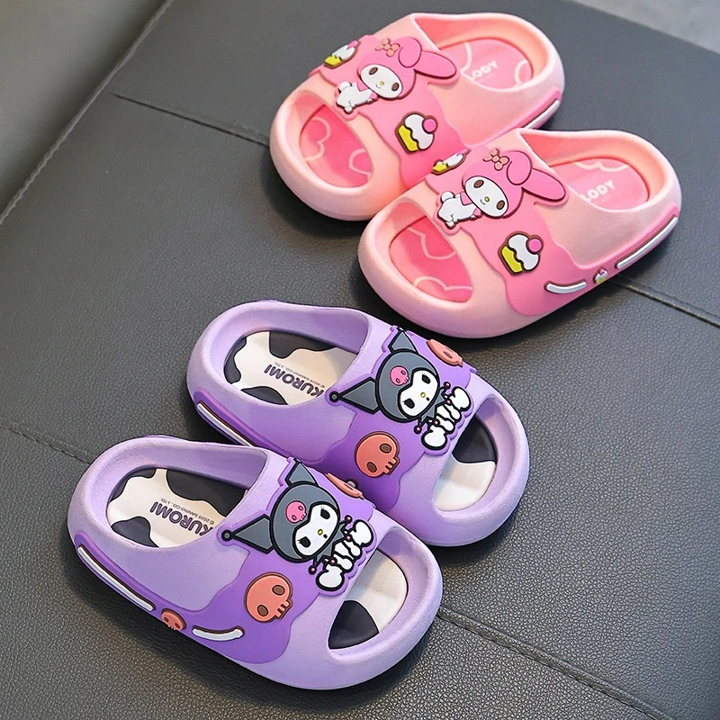 

Детские тапочки из ПВХ, модная летняя пляжная обувь на плоской подошве для девочек, Нескользящая обувь для ванной комнаты с толстой подошвой, синий, розовый, размер 24-36