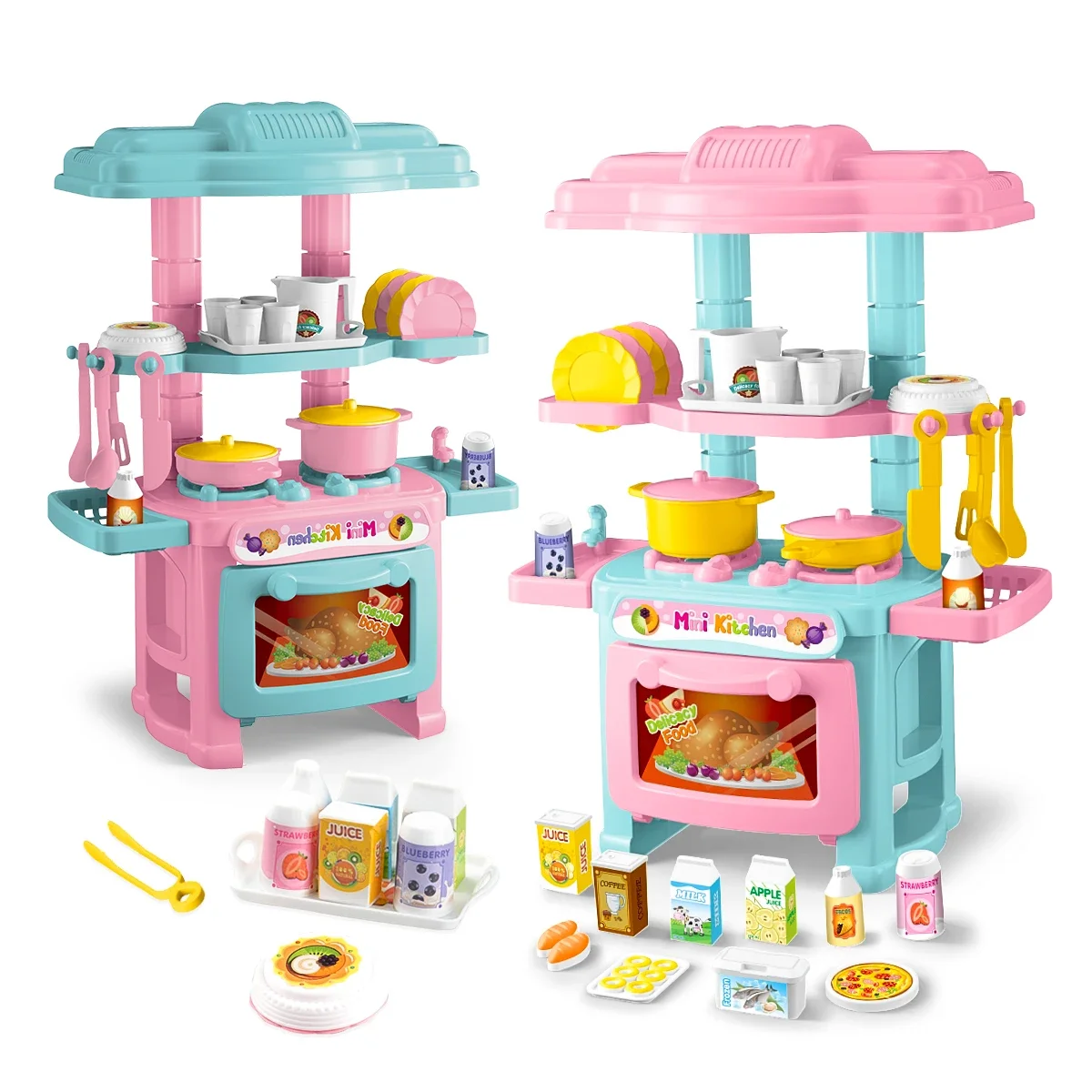 Kitchen Playset Toys, 2 Color Random Play Food Set Accessories Play Sink & Oven, Toddler Kitchen Mini Cutting for Boys and Girls