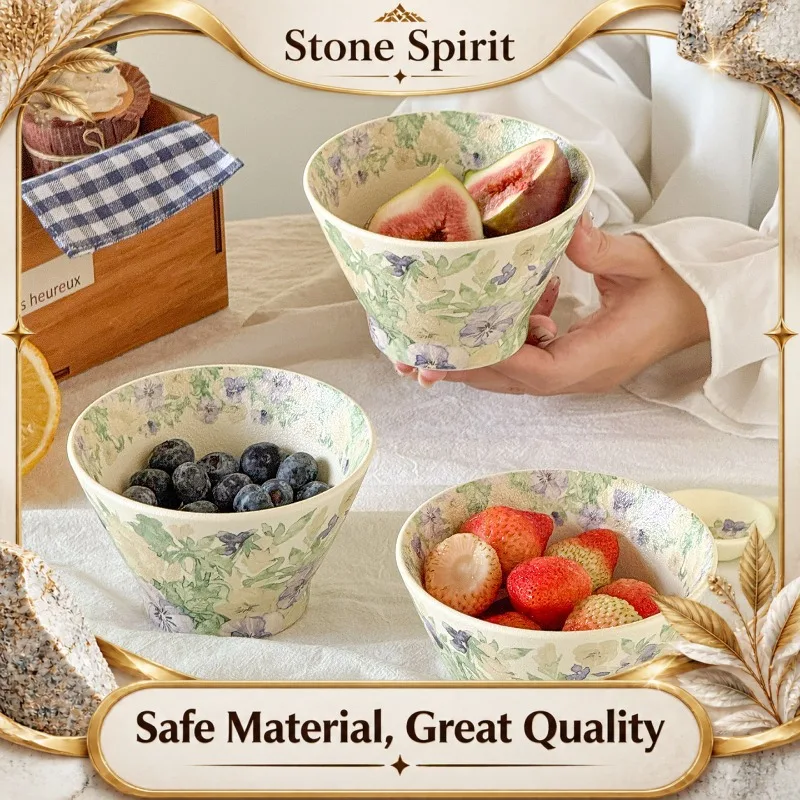 Aesthetic Rice Bowl 12.6cm, Light Violet Pansy Ceramic Small Bowl,Bamboo Hat Shape Dessert Soup Bowl for Asian Home Dining Decer