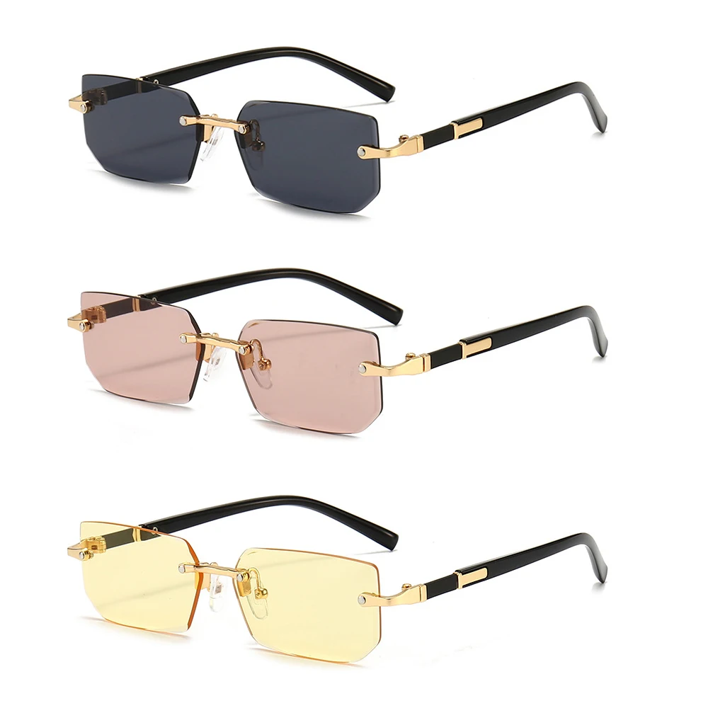 3 Pcs/Set Rimless Sunglasses Rectangle Fashion Women Men Shades Small Square Sun Glasses For Female male Summer Traveling Oculos