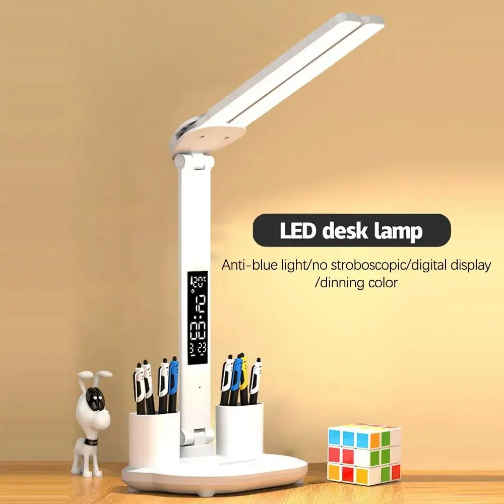 Rotating Foldable 180 Rechargeable LED Clock Dimmable Desk Lamp Desktop Reading Night Light Eye Protection New USB