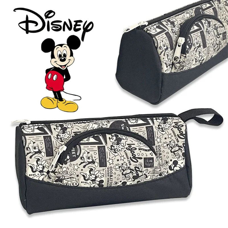 Disney Mickey Mouse Portable Pencil Case Cartoon Fashion Large Capacity Double-deck Pen Bag Stationery Box Organizer Pouch Bag