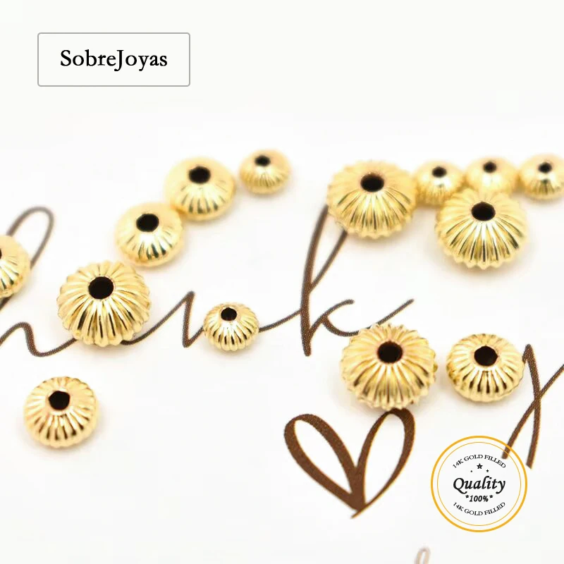 

Плюсная гофрированная бусина с позолотой 14 карат для изготовления ювелирных изделий - устойчивая к потускнению аксессуар ручной работы «сделай сам», фурнитура для ювелирных изделий