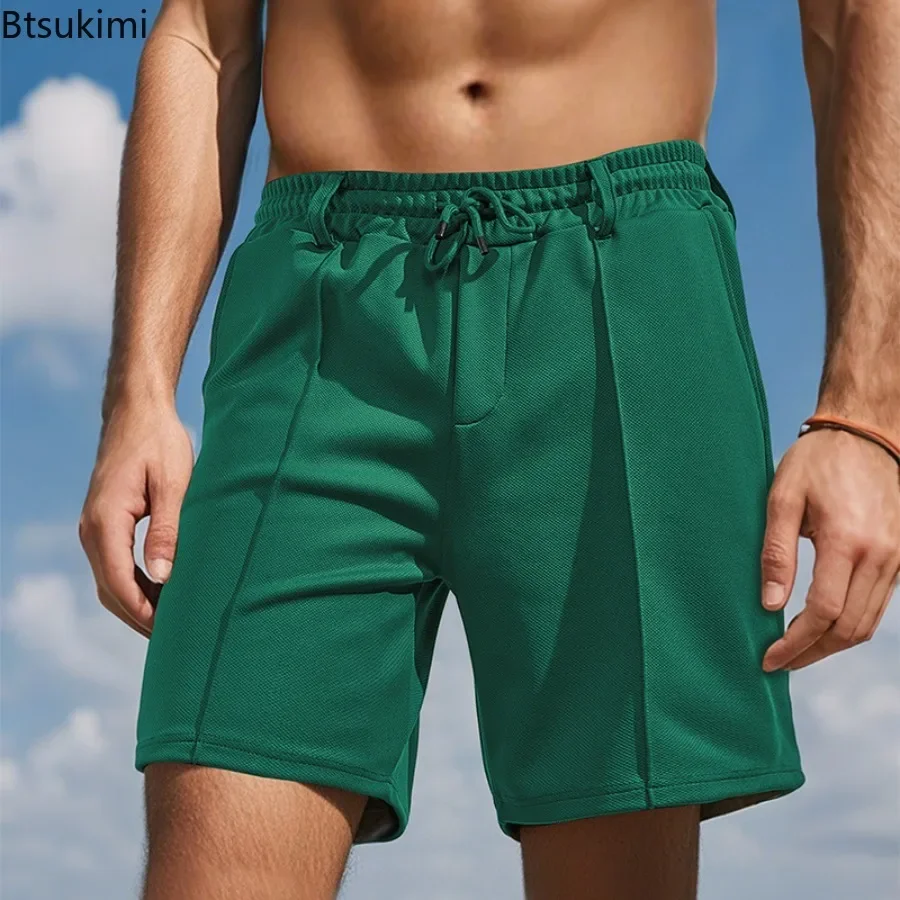 

2025 мужские летние однотонные спортивные повседневные шорты, быстросохнущие дышащие сетчатые шорты с завязками, ананасовые клетчатые спортивные шорты, мужские пляжные брюки