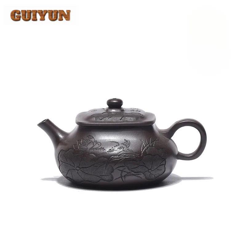 280ml Classic Yixing Purple Clay Teapots Handmade Fun Lotus Leaf Pot Raw Ore Purple Mud Kettle Chinese Zisha Tea Set Drinkware