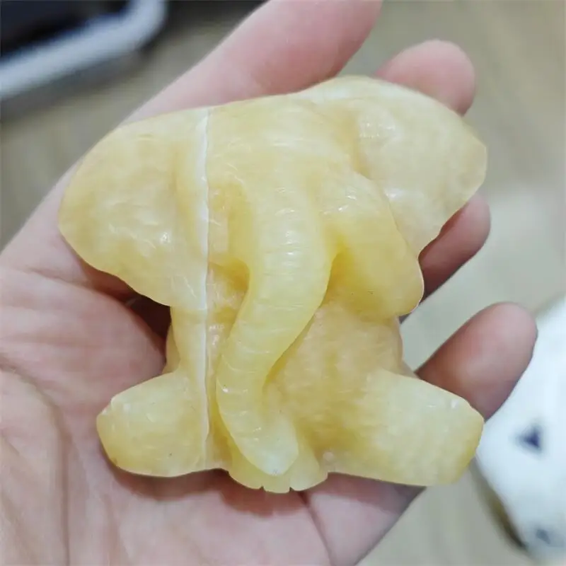 Natural Orange Calcite Elephant Carving Healing Reiki Figurine Crystal Carving Statue Crafts Home Decorat Gift 1PCS