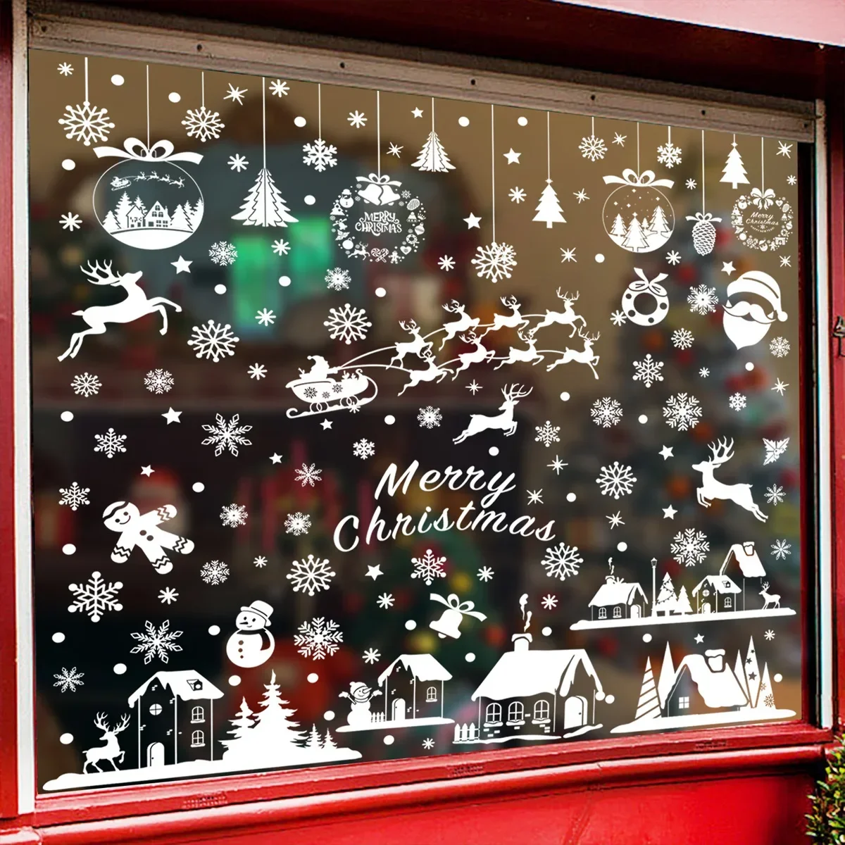 Christmas Static Clings Glass Films Elk White Snowflake Window Sticker Xmas Decorative Films Merry Christmas Decor For Home