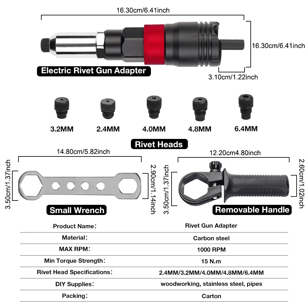 Adapter 2.4 MM/3.2 MM/4.0 MM/4.8 MM/6.4 MM Elektrische Klinknagel moer Tool Thuis Draadloze Klinknagel Moer Pistool Converter Kit Insert Moer Klinkgereedschap