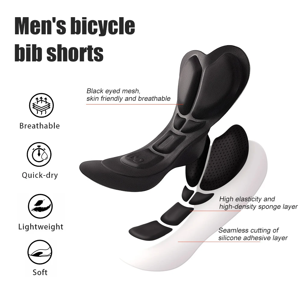 

Men's Cycling Bib Shorts - Breathable Padded Bike Tights for Road Biking, Pro Cycling Gear w/Chamois (1PC)