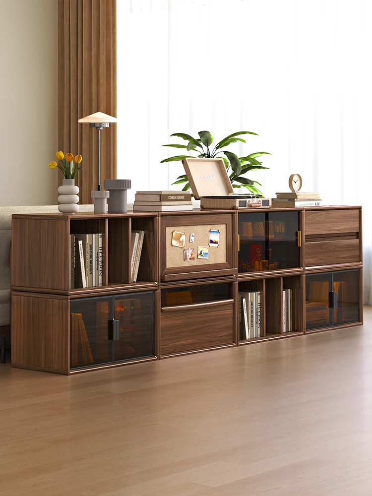 

New Chinese style solid wood bookshelf, black walnut sofa, back cabinet, living room partition, storage cabinet, dining side cab