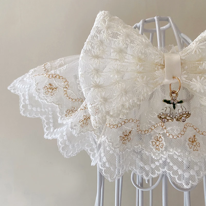 Feito à mão filhote de cachorro coleiras flor impressão laço sinos decoração babadores colar para pequeno médio cão adorável cão de estimação gatos acessórios