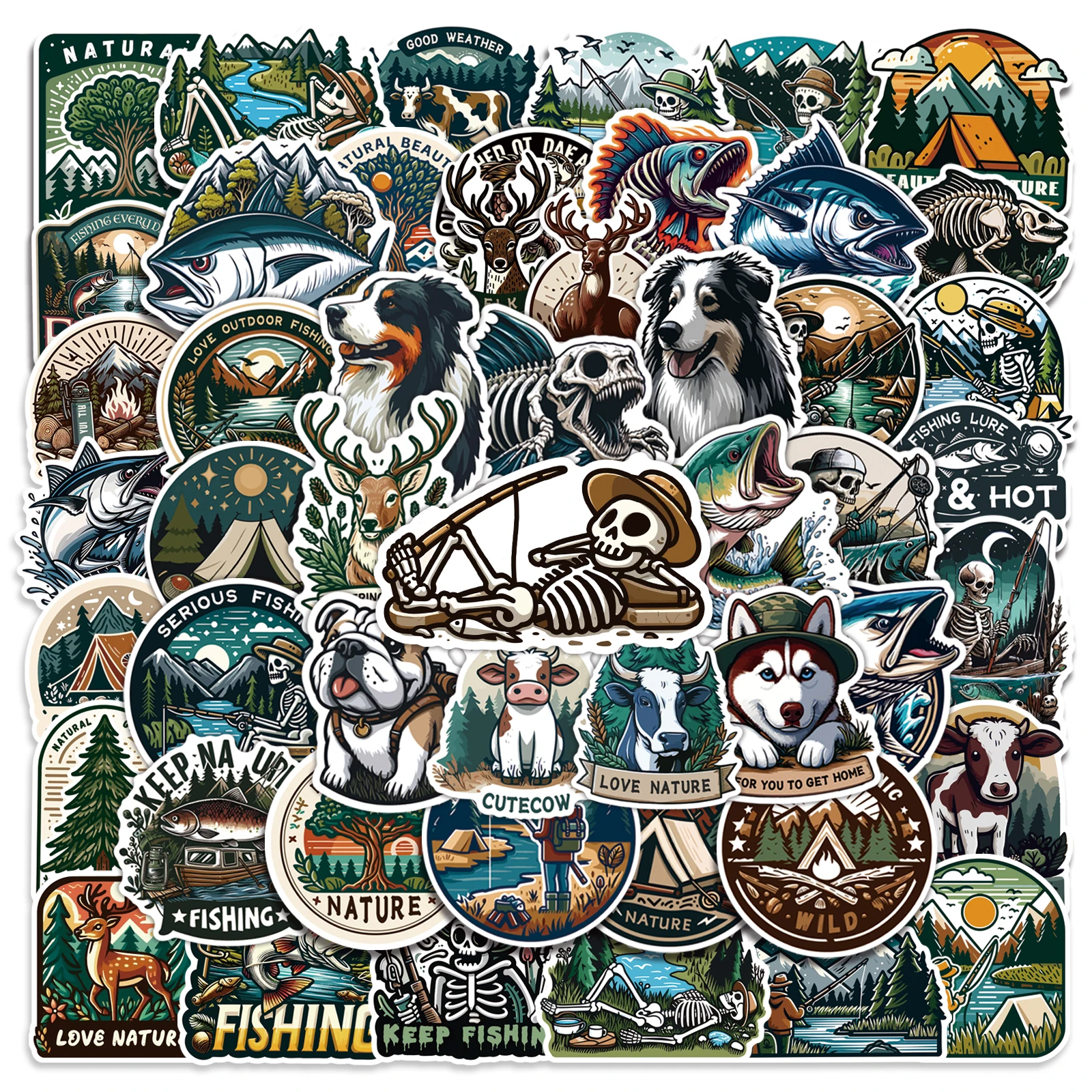 

50 new outdoor camping graffiti stickers fishing suitcase teacups fish box decoration DIY waterproof stickers