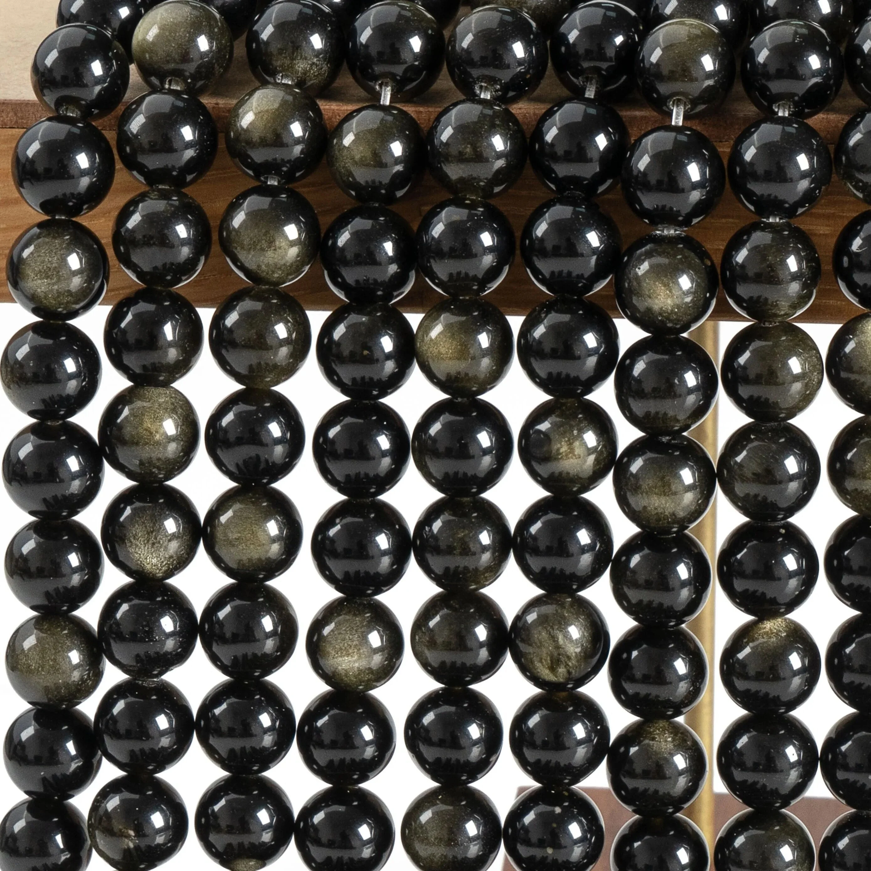 Großhandel Natürliche Goldene Obsidian-Perlen Runde Lose Spacer-Glänzende Perlen für Schmuckherstellung Armband Halskette DIY-Zubehör – Detail 4