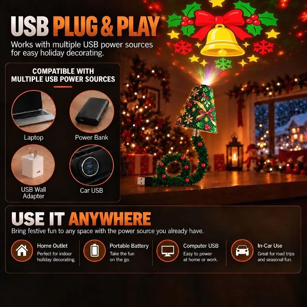 360° Rotatable Christmas Ceiling Projector Led Light Tree Shape Christmas Decor Nightlight HD Projection Interchangeable Slides