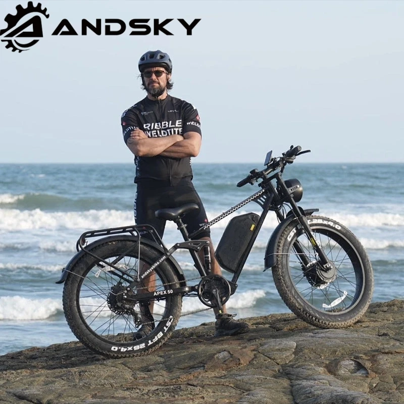 

ANDSKY Apex 50 Electric Bicycle 3000W Dual-motor Power 100Miles Super Long Range Electric Bike 48V/52V 25Ah 35MPH Top Speed Full Suspension 26 Inch All Terrain Fat Tire Hydraulic Brakes City E-bike