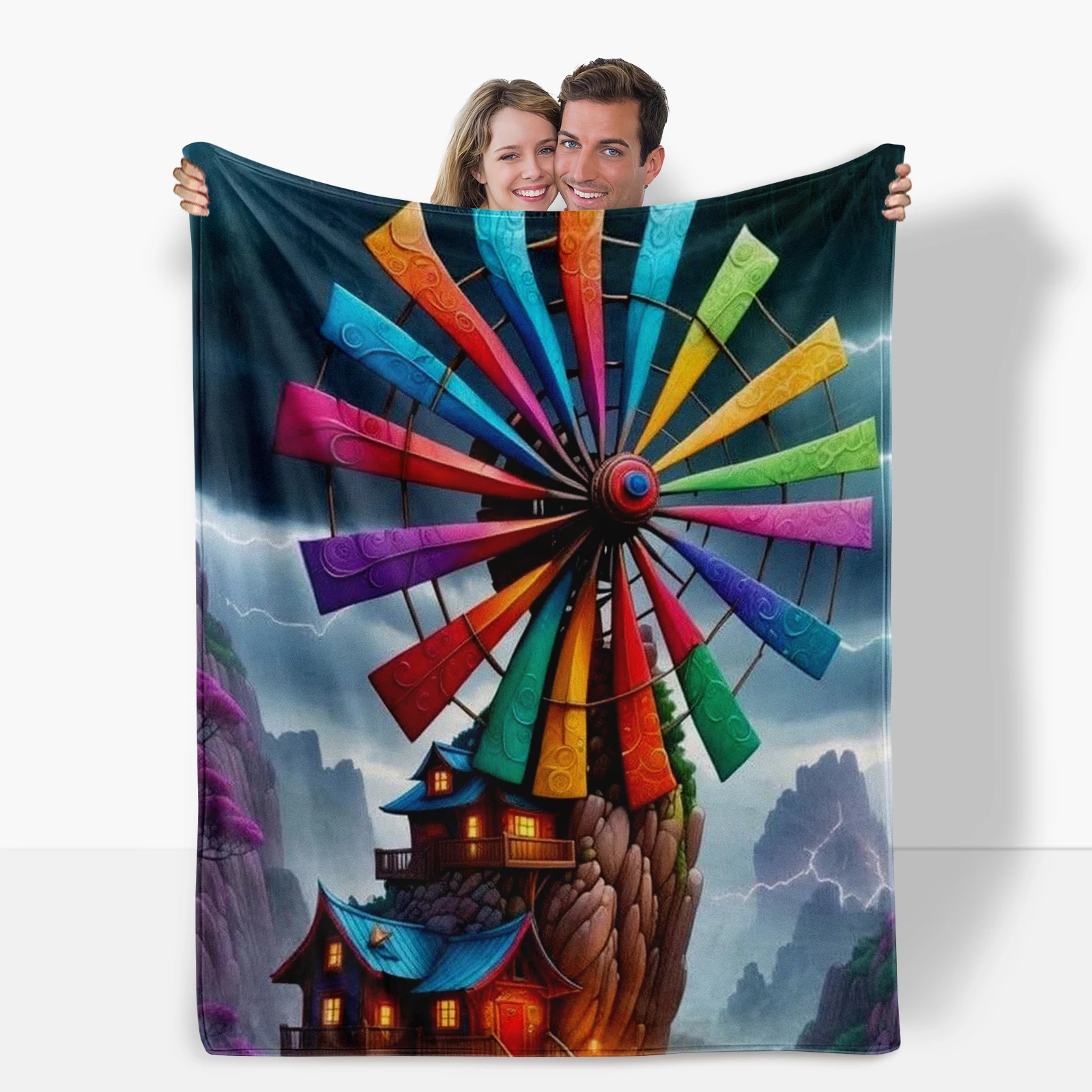 Combining Colorful Windmills With Cottage Scenes This Cartoon Blanket Brings Joy