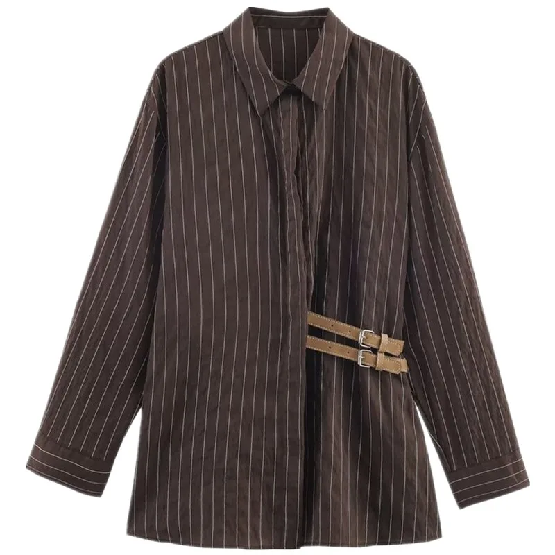 Inverno 2025 Donna Faion Long Sve Button up Striped irt Versatile Colletto irt Pendolarismo Sle Loose Fit Regular Thic...