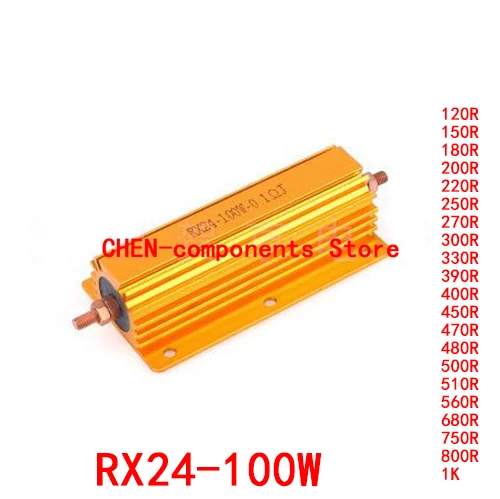 5PCS/lot RX24 100W 120R 180R 220R 250R 270R 330R 390 450R 470R 480R 510R 560R 680R 750R 1K Power Metal Shell Gold resistor