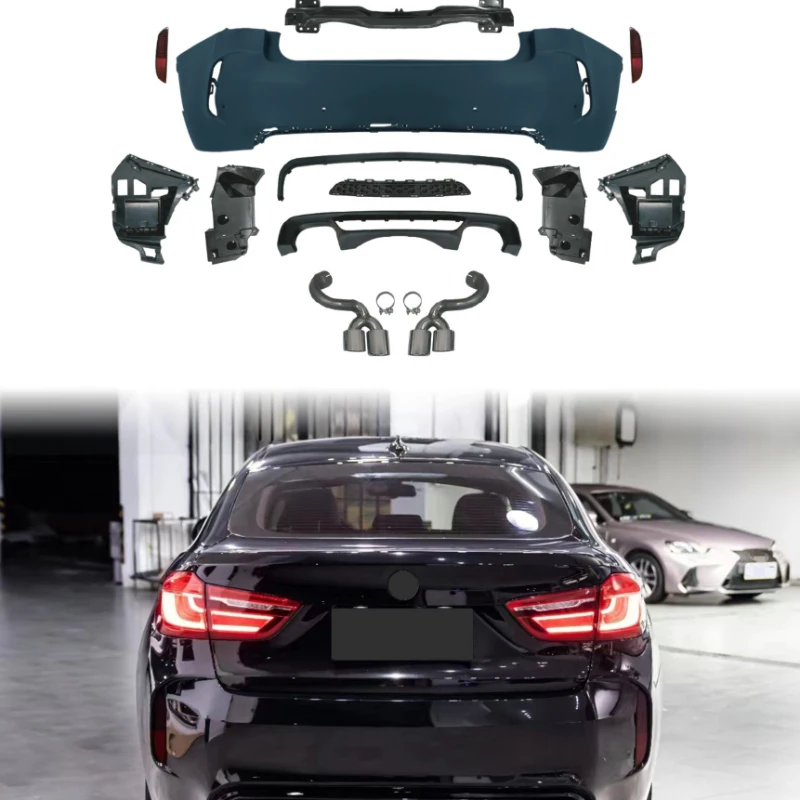 Suitable for BMW X6 F16 2014-2019, X6M Style Full Body Kit, Rear Bumper Assembly with Grille and Side Skirt