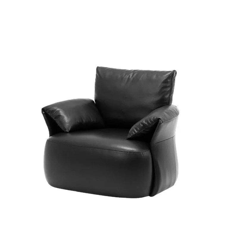 

#Elephant Ear Italian Minimalist Genuine Leather Leisure Chair with Rotation Reclining & Armrests for Living Room & Office Use