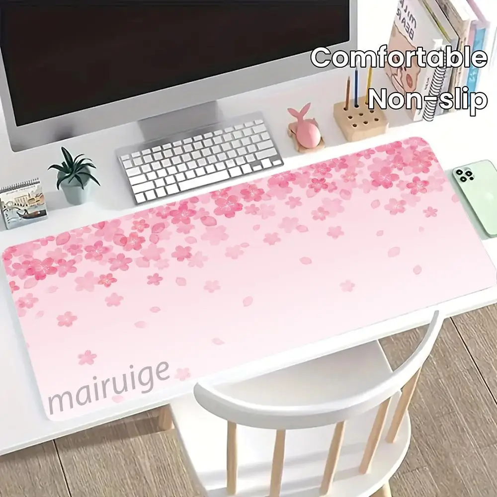 

Розовый коврик для мыши Sakura Girly, большой коврик для компьютерной офисной игры, настольный коврик XXL, резиновые противоскользящие коврики для клавиатуры с прошитыми краями, длинные настольные коврики