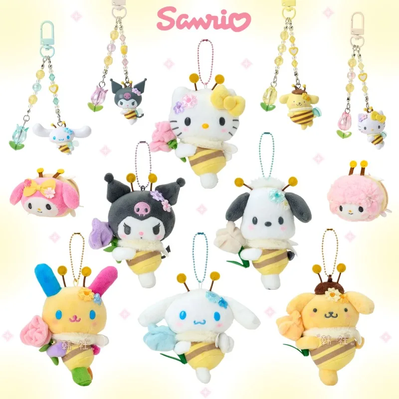

Japanese Sanrio Little Bee Pendant Doll Kitty Cinnamoroll Melody Kuromi Usahana Keychain Pendant Doll Box Storage Bag Handbag
