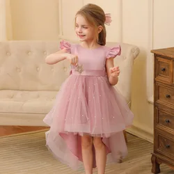 Children Boutique Dinner Party Formal Dress Princess Pink Elegant Glitter Ball Gown Baby Girls Birthday Party Dresses 2-10 Years