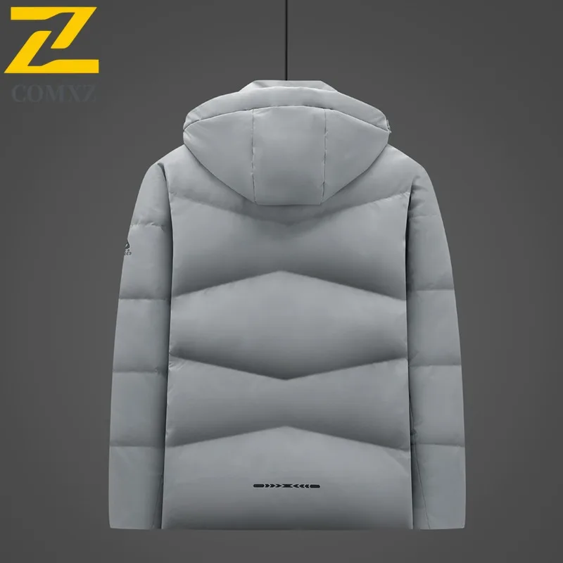 COMXZ Autumn Winter 2025 Big Size Men Fleece Lined Thickened Thermal 80% Gray Duck Down Jacket Versatile Warm Casual Fashion Top