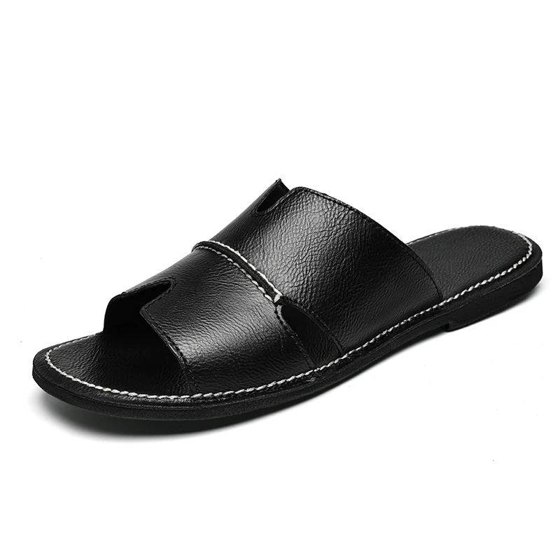 Summer Men Slippers Leather Slides Casual Flats Pantoufle Homme Chinelo Slide Outdoor Indoor