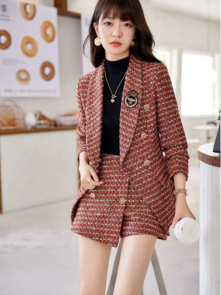 Autumn Winter Formal Women Business Suits with Blazers Coat and Shorts Ladies Office Professional Career Work Wear Outfits