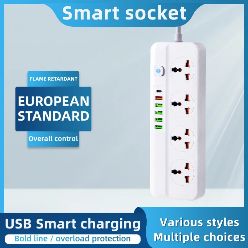 Universal Hole Socket 4-position Socket PD-USB Fast Charging Power Socket Board Hong Kong, EU UK US General Plug-in Board