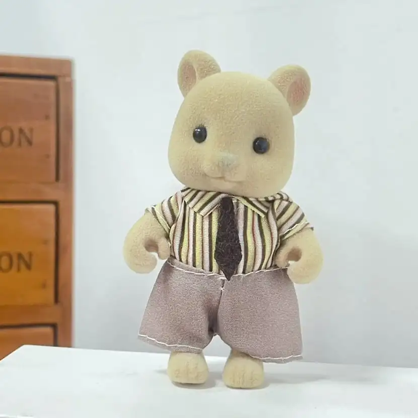 Mini Flocked Animal Family Doll Set Dressed Rabbit Cat Panda Koala Mouse Figures Dollhouse Accessory Pretend Play Collection Toy