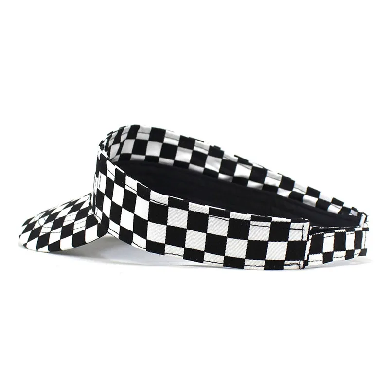 2022 Summer Cotton Black and White Plaid Visors Adjustable Sun Protection Cap For Men and Women 04